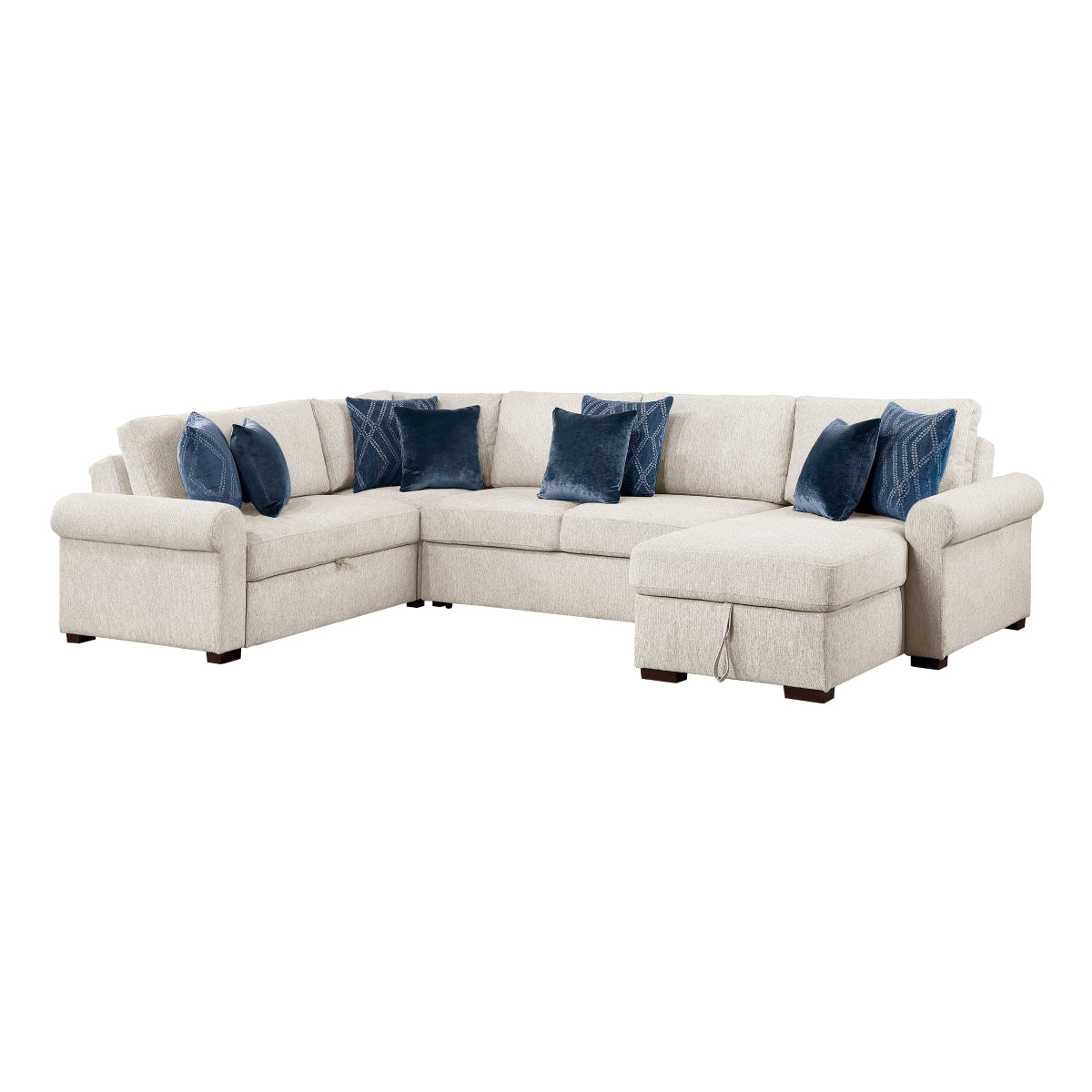 Isla 4-Piece Sectional with Reversible Chaise, Pull-out Bed, Hidden Storage and Click Motion Back