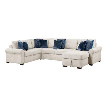 Isla 4-Piece Sectional with Reversible Chaise, Pull-out Bed, Hidden Storage and Click Motion Back