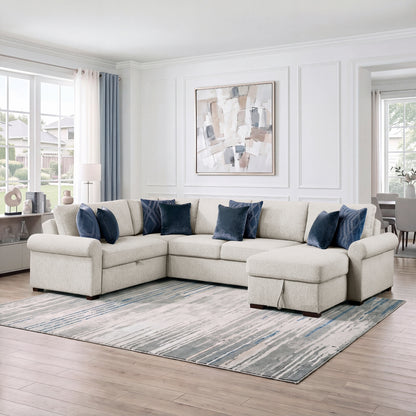 Isla 4-Piece Sectional with Reversible Chaise, Pull-out Bed, Hidden Storage and Click Motion Back