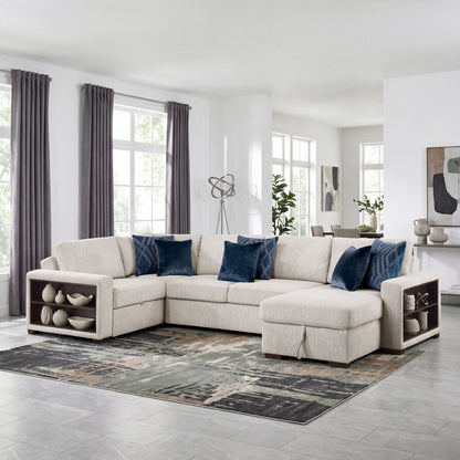 Isla 4-Piece Sectional with Reversible Chaise, Pull-out Bed, Hidden Storage and Click Motion Back