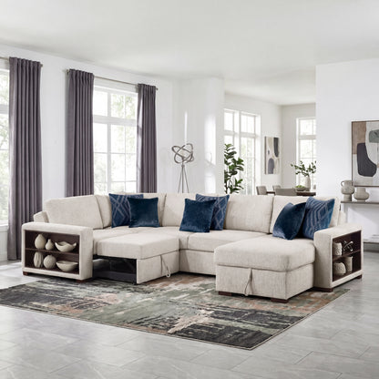 Isla 4-Piece Sectional with Reversible Chaise, Pull-out Bed, Hidden Storage and Click Motion Back