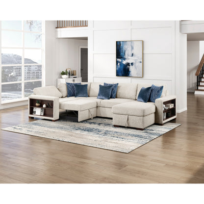 Isla 4-Piece Sectional with Reversible Chaise, Pull-out Bed, Hidden Storage and Click Motion Back