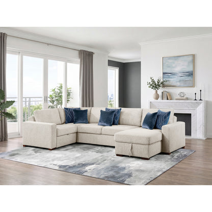 Isla 4-Piece Sectional with Reversible Chaise, Pull-out Bed, Hidden Storage and Click Motion Back