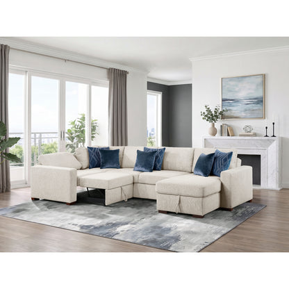 Isla 4-Piece Sectional with Reversible Chaise, Pull-out Bed, Hidden Storage and Click Motion Back