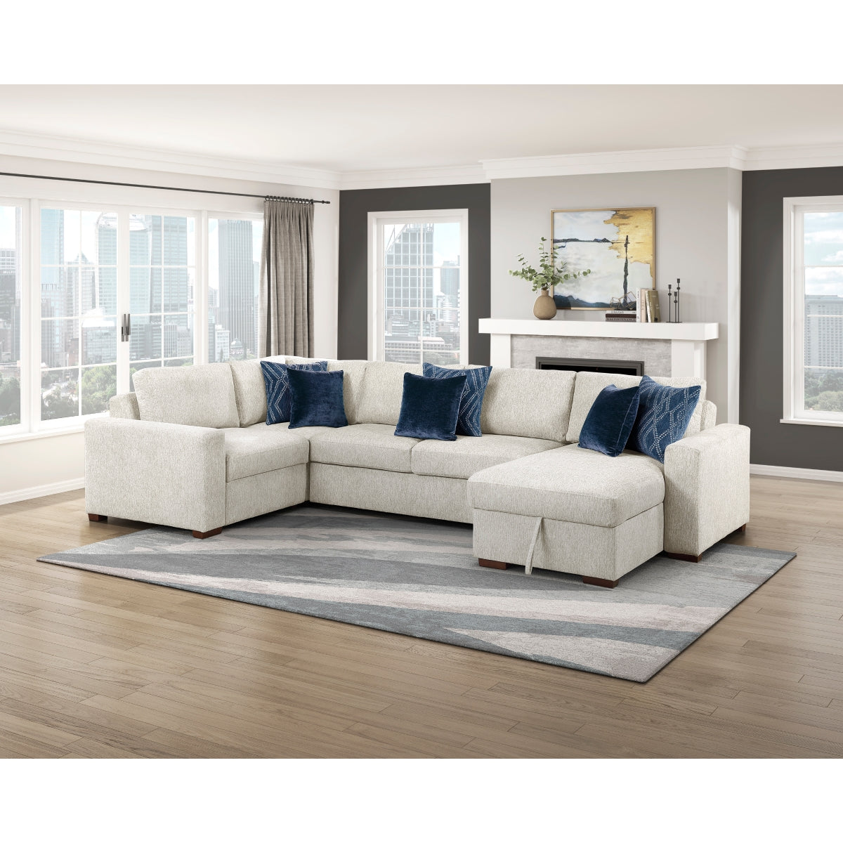 Isla 4-Piece Sectional with Convertible and Reversible Chaise, Hidden Storage, Click Motion Back