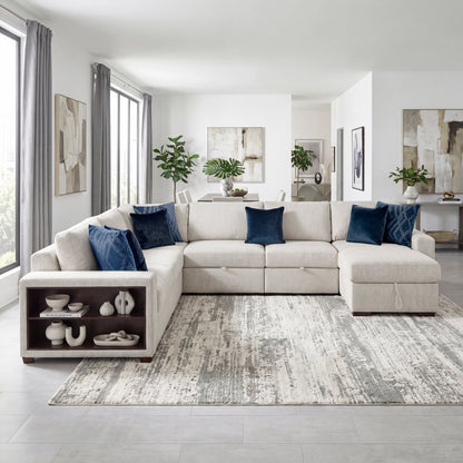 Isla 5-Piece Sectional with Reversible Chaise, Pull-out Bed, Hidden Storage and Click Motion Back