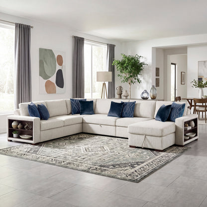 Isla 5-Piece Sectional with Reversible Chaise, Pull-out Bed, Hidden Storage and Click Motion Back