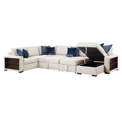 Isla 5-Piece Sectional with Reversible Chaise, Pull-out Bed, Hidden Storage and Click Motion Back