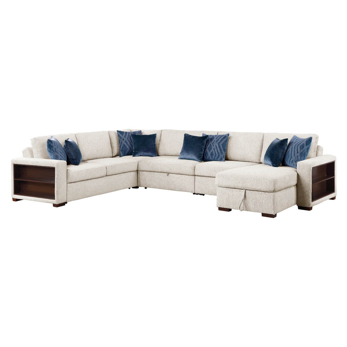 Isla 5-Piece Sectional with Reversible Chaise, Pull-out Bed, Hidden Storage and Click Motion Back