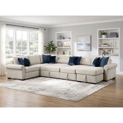 Isla 5-Piece Sectional with Reversible Chaise, Pull-out Bed, Hidden Storage and Click Motion Back