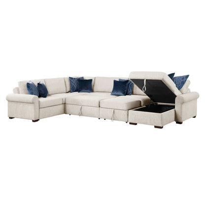 Isla 5-Piece Sectional with Reversible Chaise, Pull-out Bed, Hidden Storage and Click Motion Back
