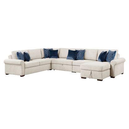 Isla 5-Piece Sectional with Reversible Chaise, Pull-out Bed, Hidden Storage and Click Motion Back