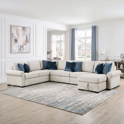 Isla 5-Piece Sectional with Reversible Chaise, Pull-out Bed, Hidden Storage and Click Motion Back