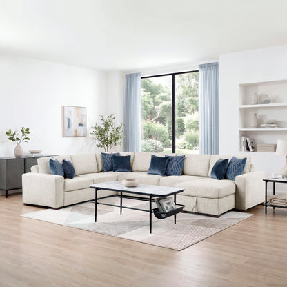 Isla 5-Piece Sectional with Reversible Chaise, Pull-out Bed, Hidden Storage and Click Motion Back
