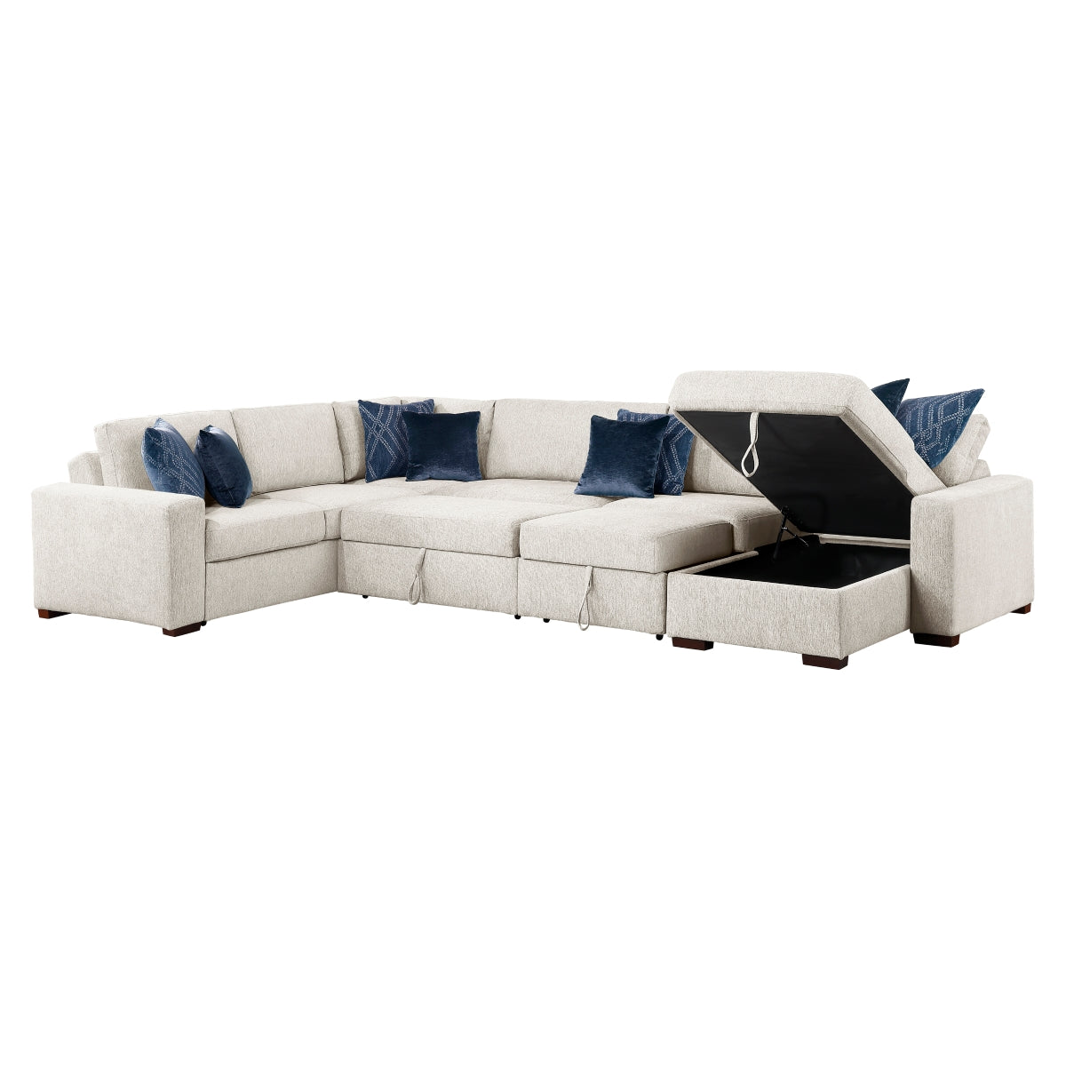 Isla 5-Piece Sectional with Reversible Chaise, Pull-out Bed, Hidden Storage and Click Motion Back