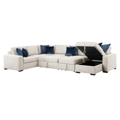 Isla 5-Piece Sectional with Reversible Chaise, Pull-out Bed, Hidden Storage and Click Motion Back