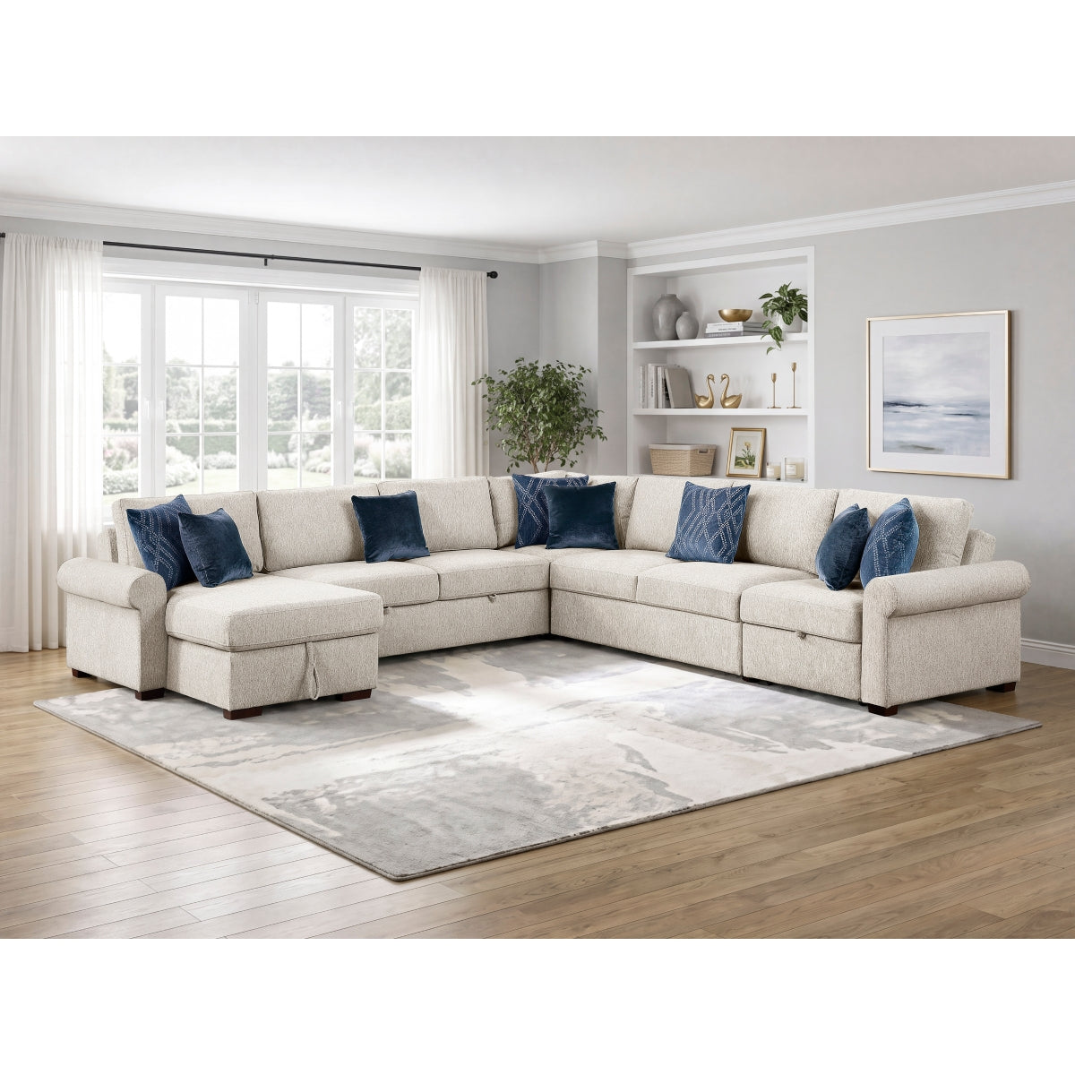 Isla 5-Piece Sectional with Reversible Chaise, Pull-out Bed, Hidden Storage and Click Motion Back