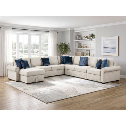 Isla 5-Piece Sectional with Reversible Chaise, Pull-out Bed, Hidden Storage and Click Motion Back