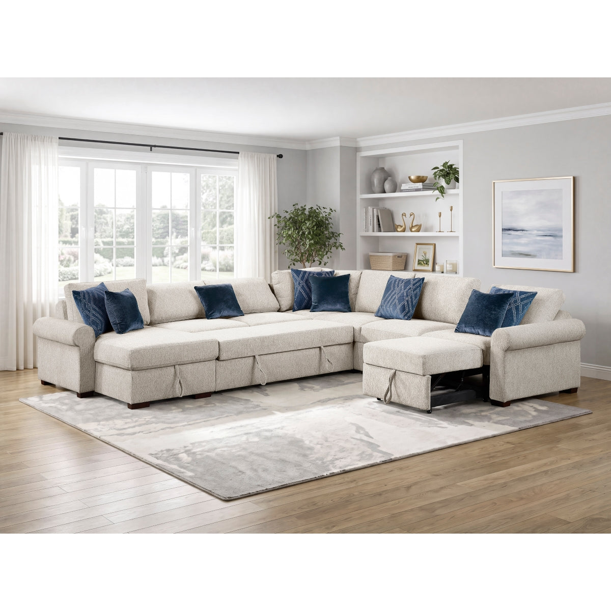 Isla 5-Piece Sectional with Reversible Chaise, Pull-out Bed, Hidden Storage and Click Motion Back