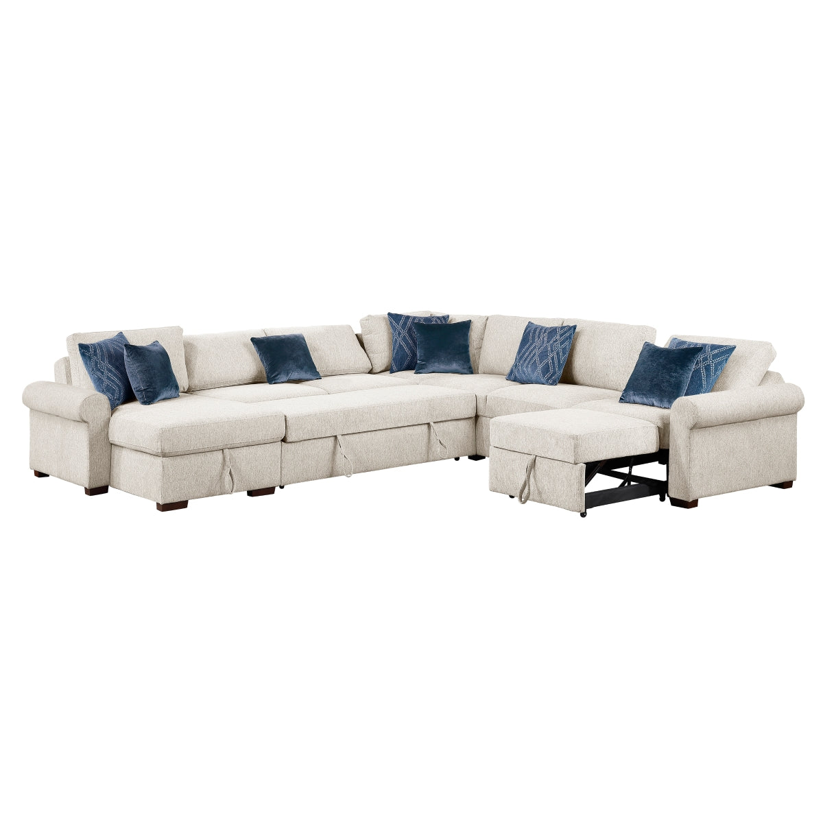 Isla 5-Piece Sectional with Reversible Chaise, Pull-out Bed, Hidden Storage and Click Motion Back