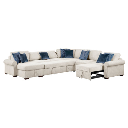 Isla 5-Piece Sectional with Reversible Chaise, Pull-out Bed, Hidden Storage and Click Motion Back