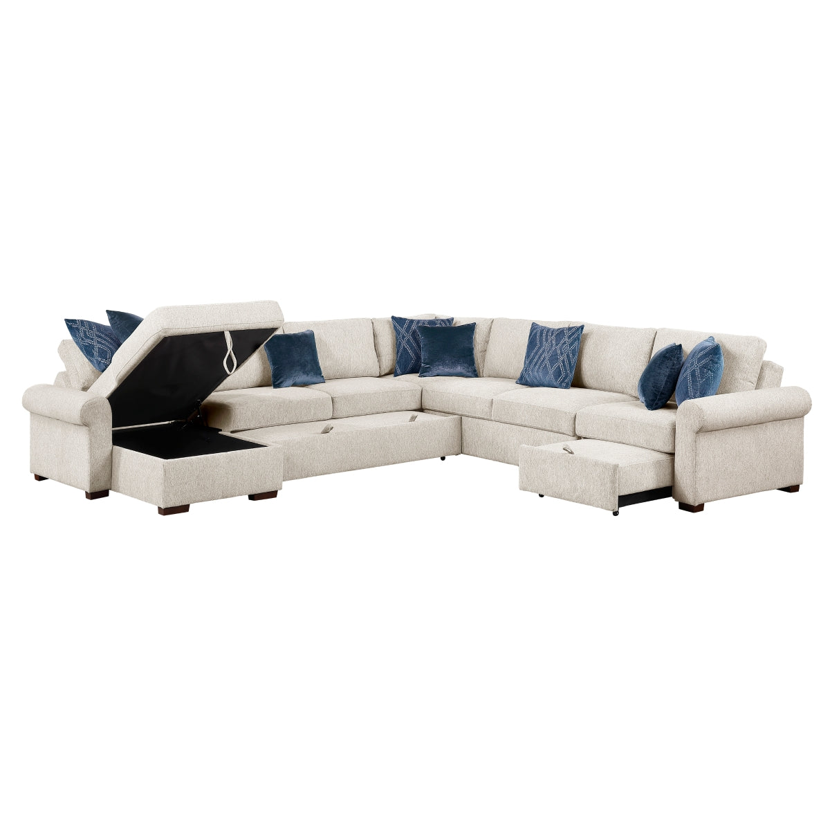 Isla 5-Piece Sectional with Reversible Chaise, Pull-out Bed, Hidden Storage and Click Motion Back