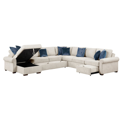 Isla 5-Piece Sectional with Reversible Chaise, Pull-out Bed, Hidden Storage and Click Motion Back