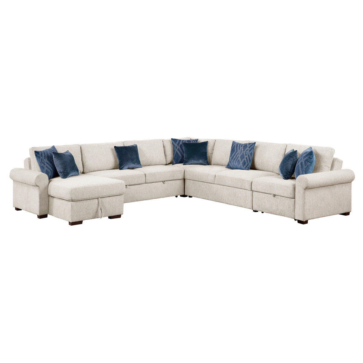 Isla 5-Piece Sectional with Reversible Chaise, Pull-out Bed, Hidden Storage and Click Motion Back