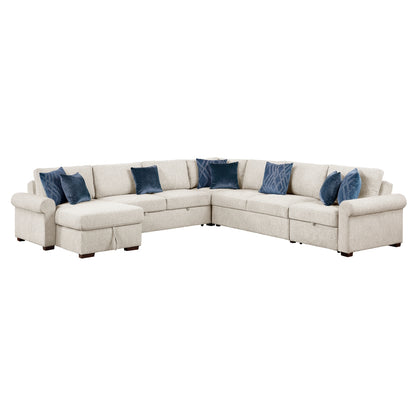 Isla 5-Piece Sectional with Reversible Chaise, Pull-out Bed, Hidden Storage and Click Motion Back
