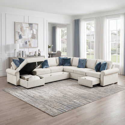 Isla 5-Piece Sectional with Reversible Chaise, Pull-out Bed, Hidden Storage and Click Motion Back