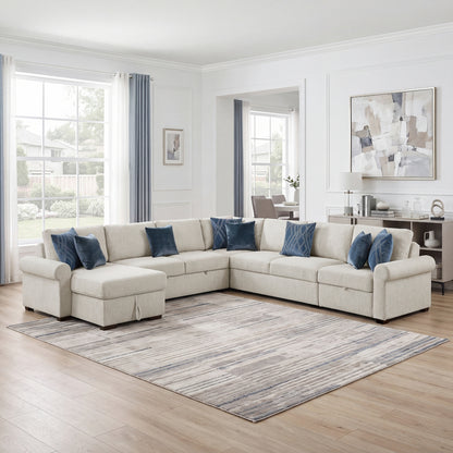 Isla 5-Piece Sectional with Reversible Chaise, Pull-out Bed, Hidden Storage and Click Motion Back