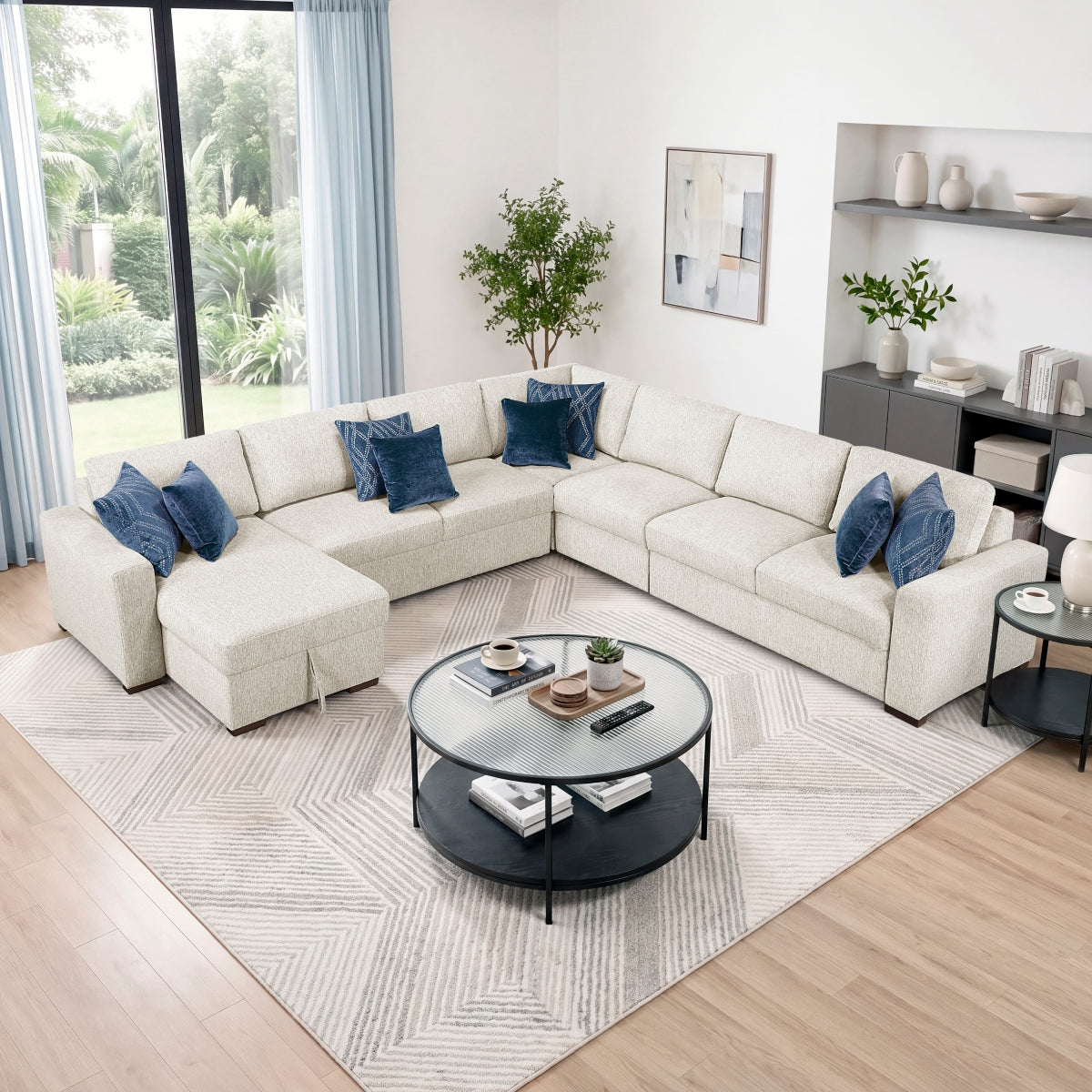 Isla 5-Piece Sectional with Convertible and Reversible Chaise, Hidden Storage, Click Motion Back