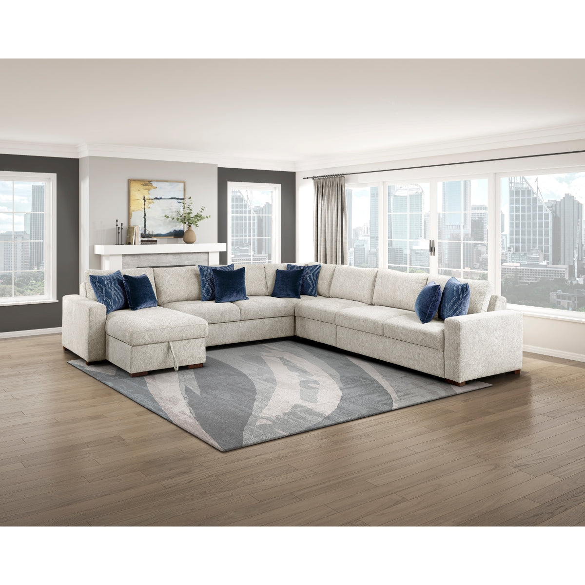 Isla 5-Piece Sectional with Convertible and Reversible Chaise, Hidden Storage, Click Motion Back