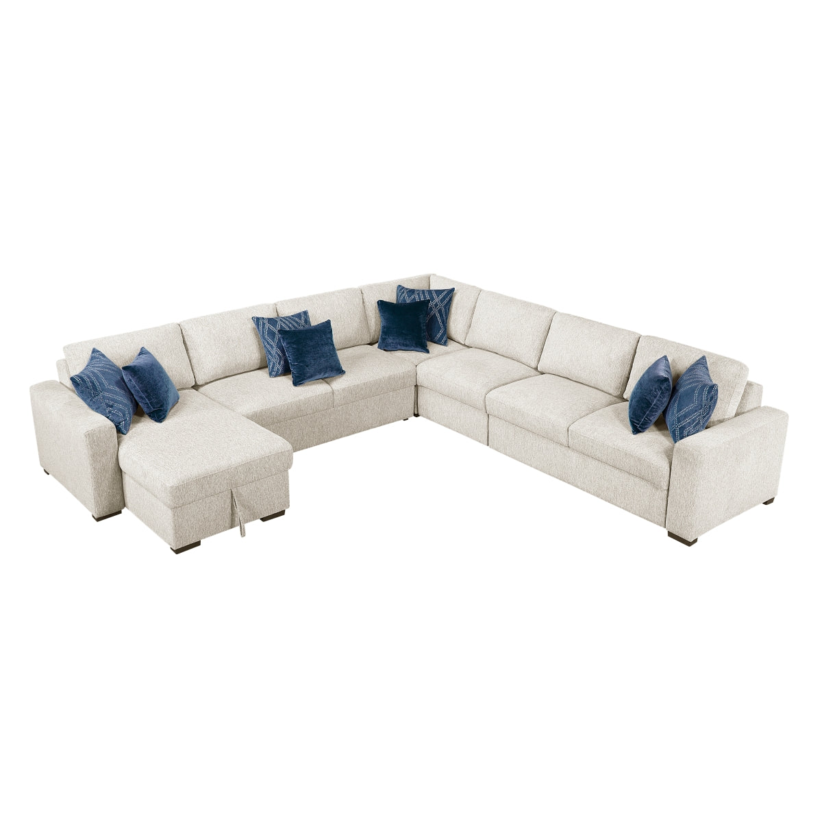 Isla 5-Piece Sectional with Convertible and Reversible Chaise, Hidden Storage, Click Motion Back