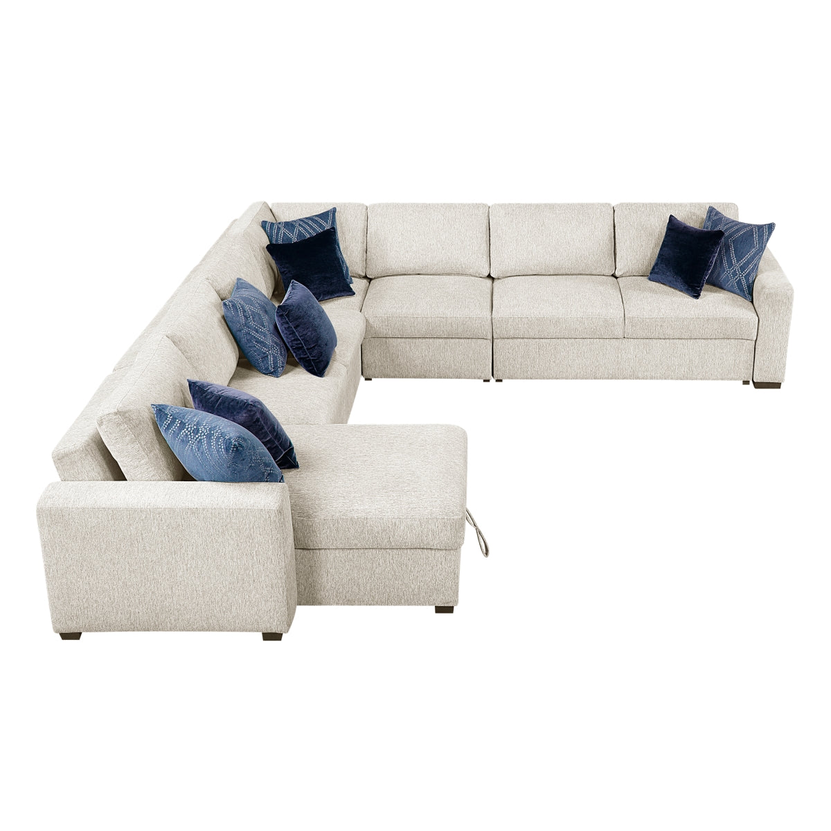 Isla 5-Piece Sectional with Convertible and Reversible Chaise, Hidden Storage, Click Motion Back