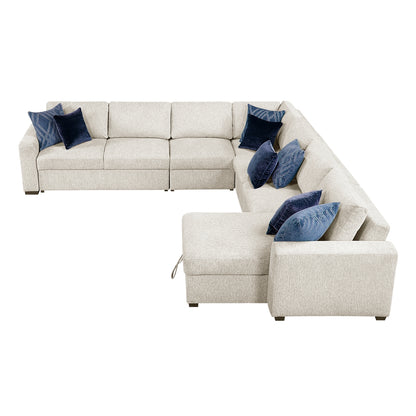 Isla 5-Piece Sectional with Convertible and Reversible Chaise, Hidden Storage, Click Motion Back