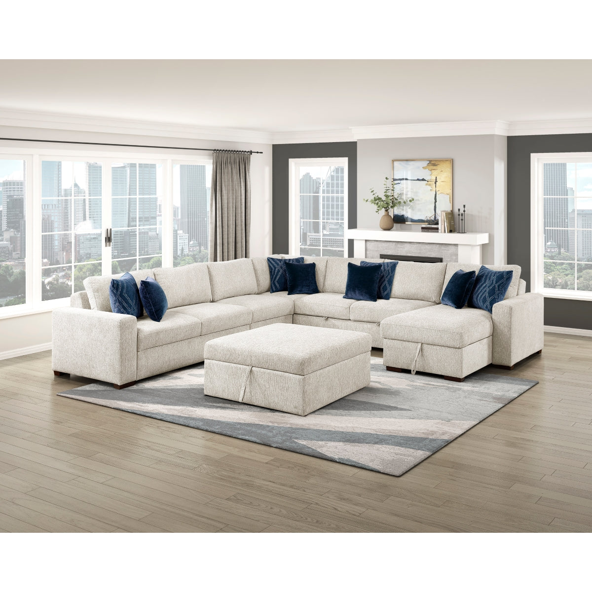 Isla 6-Piece Sectional with Reversible Chaise, Pull-out Bed, Hidden Storage and Ottoman
