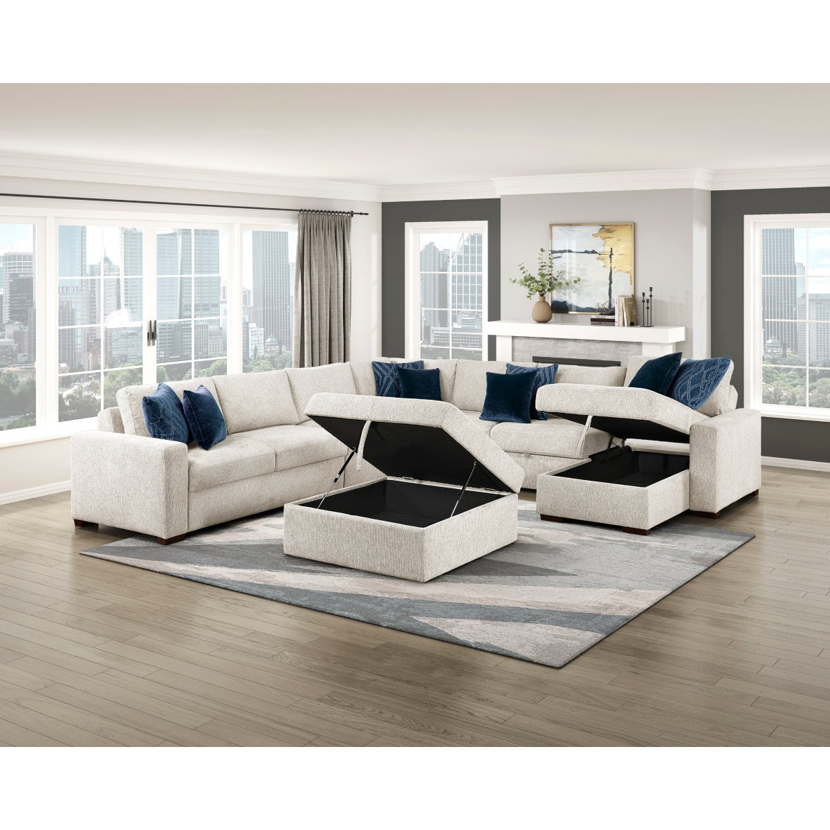 Isla 6-Piece Sectional with Reversible Chaise, Pull-out Bed, Hidden Storage and Ottoman