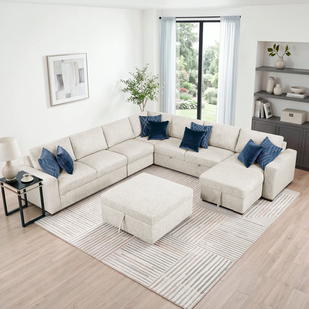 Isla 6-Piece Sectional with Reversible Chaise, Pull-out Bed, Hidden Storage and Ottoman
