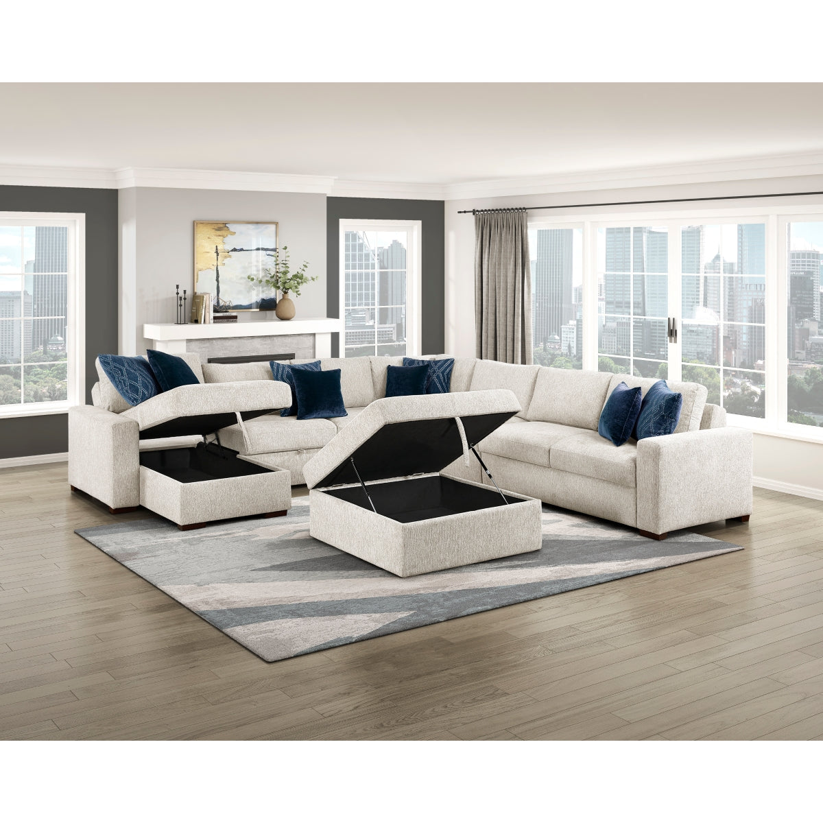 Isla 6-Piece Sectional with Reversible Chaise, Pull-out Bed, Hidden Storage and Ottoman