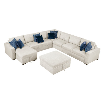 Isla 6-Piece Sectional with Reversible Chaise, Pull-out Bed, Hidden Storage and Ottoman