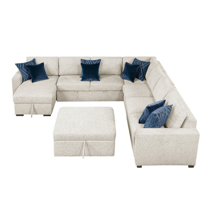 Isla 6-Piece Sectional with Reversible Chaise, Pull-out Bed, Hidden Storage and Ottoman