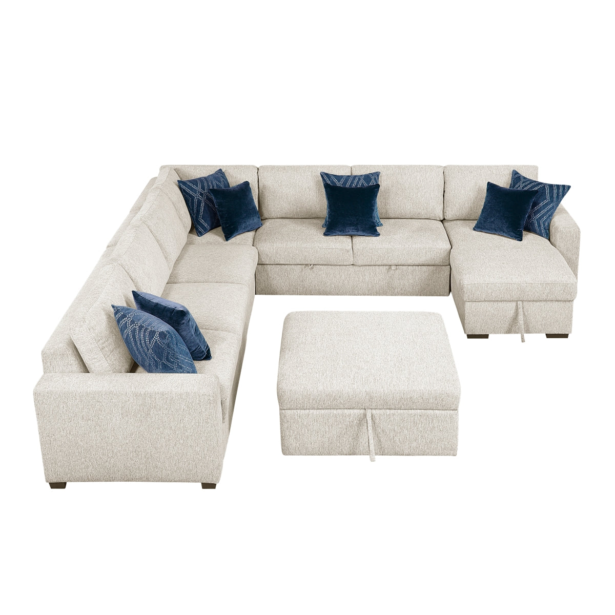 Isla 6-Piece Sectional with Reversible Chaise, Pull-out Bed, Hidden Storage and Ottoman