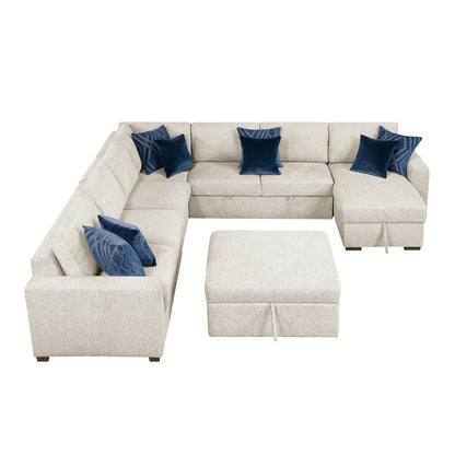 Isla 6-Piece Sectional with Reversible Chaise, Pull-out Bed, Hidden Storage and Ottoman