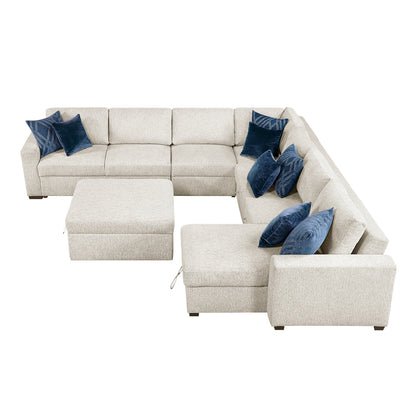 Isla 6-Piece Sectional with Reversible Chaise, Pull-out Bed, Hidden Storage and Ottoman