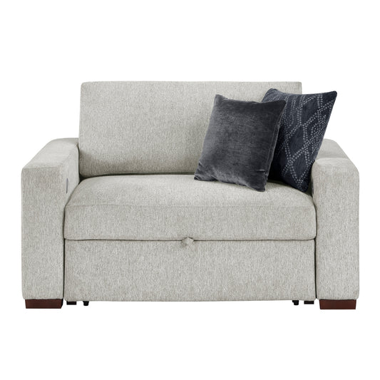 Isla Convertible Chair and Half with Pull-out Bed, Click Motion Back, Two Arms with Shelves and Charging Ports
