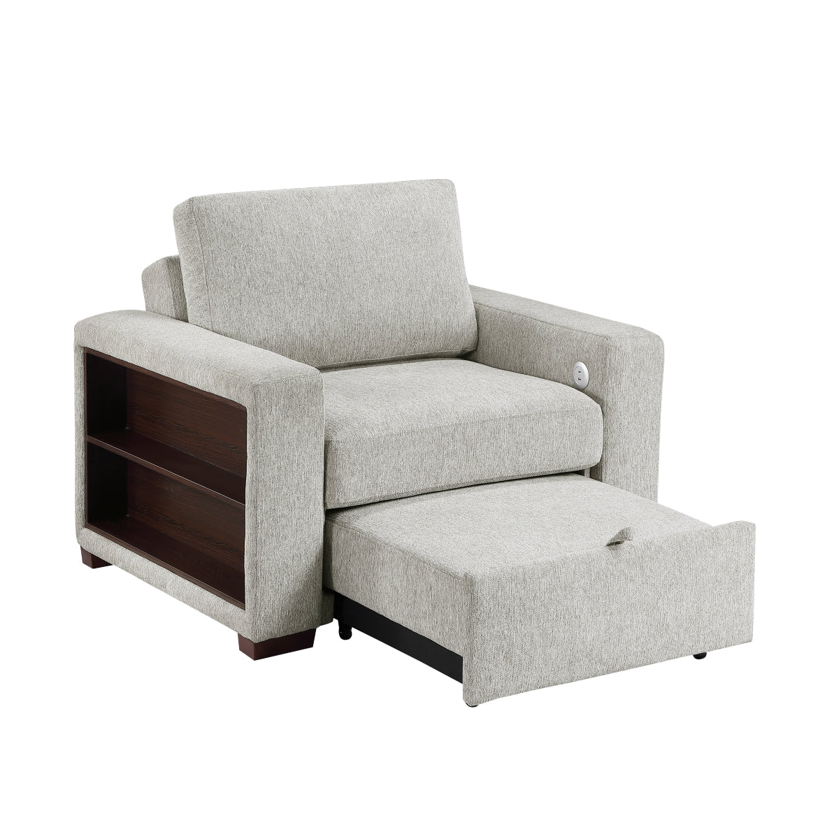 Isla Convertible Chair with Pull-out Bed, Click Motion Back, Two Arms with Shelves and Charging Ports
