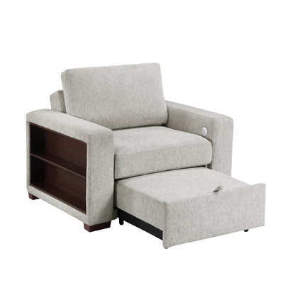 Isla Convertible Chair with Pull-out Bed, Click Motion Back, Two Arms with Shelves and Charging Ports