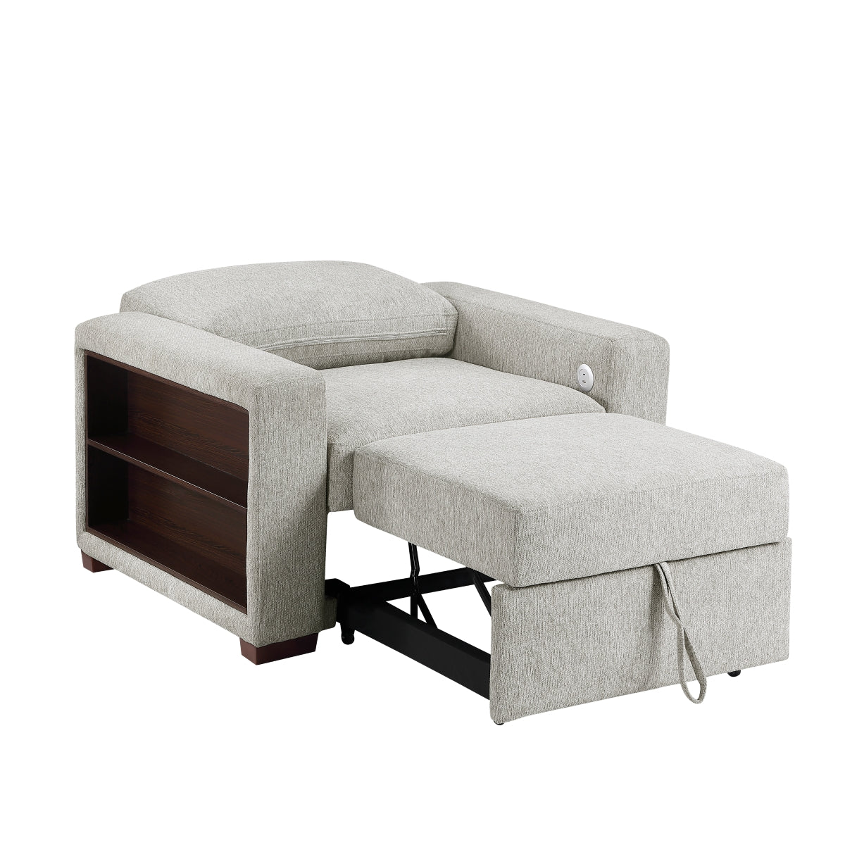 Isla Convertible Chair with Pull-out Bed, Click Motion Back, Two Arms with Shelves and Charging Ports