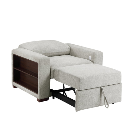 Isla Convertible Chair with Pull-out Bed, Click Motion Back, Two Arms with Shelves and Charging Ports